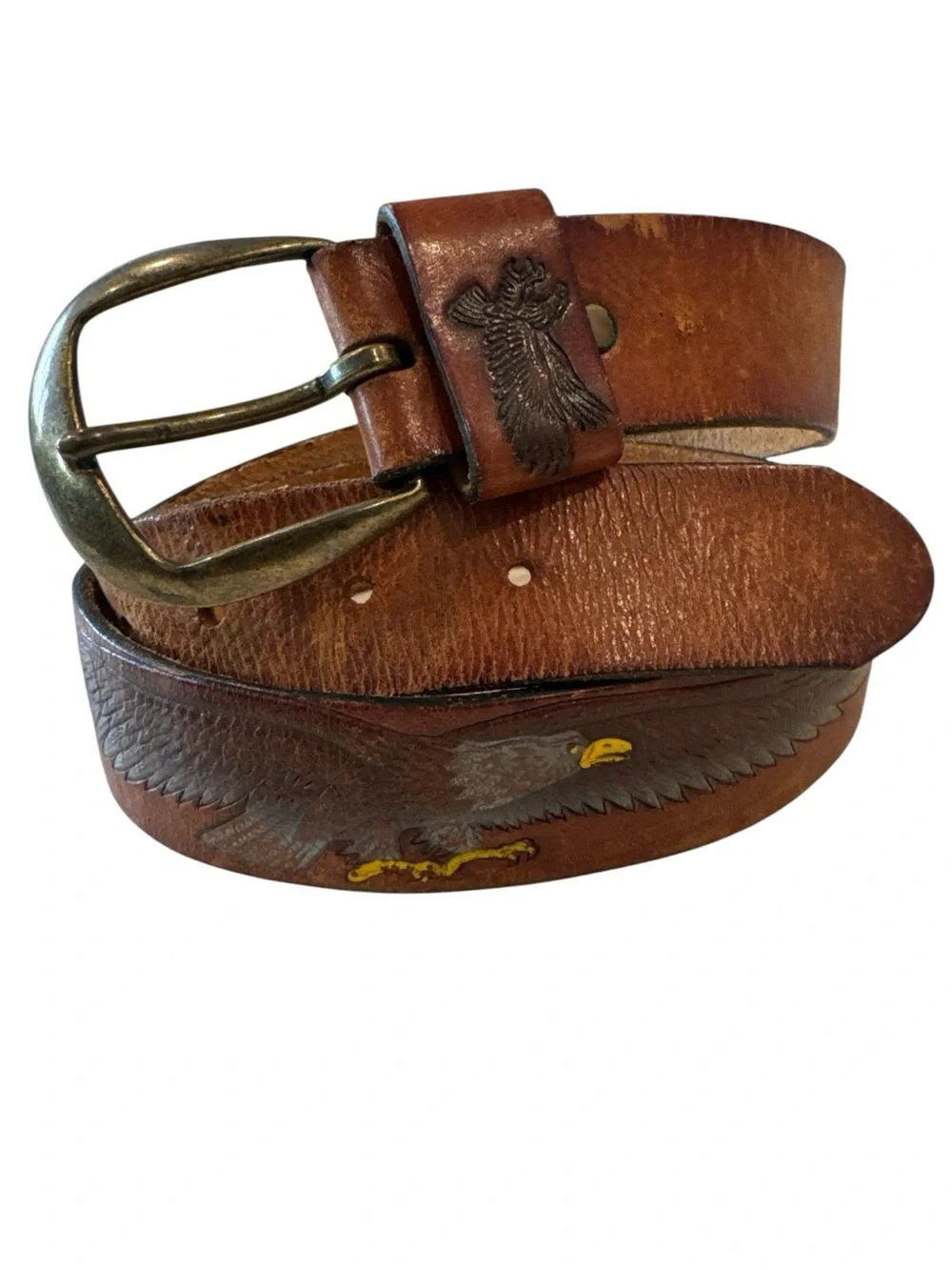 Vintage Genuine Leather Eagle Western Belt Brown Size 34/35 USA